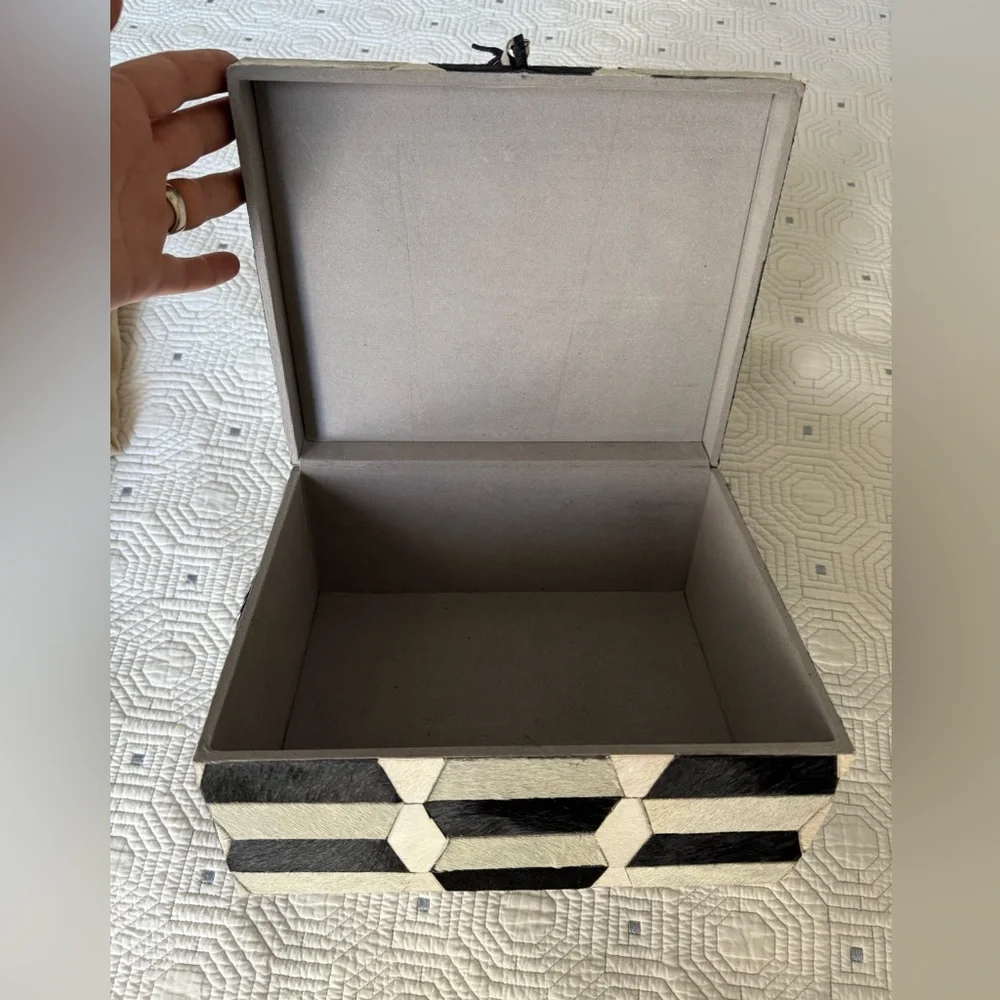 Cow skin covered Geometric Black and White Storage or jewelry Boxes